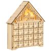 HOMCOM Christmas Advent Calendar, Light Up Manger Scene Tabletop Xmas Wooden House Holiday Decoration with Countdown Drawer, Bible Characters