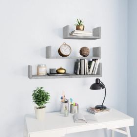 Wall Display Shelf 3 pcs Concrete Gray Engineered Wood