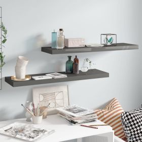 Floating Wall Shelves 2 pcs High Gloss Gray 35.4"x9.3"x1.5" MDF