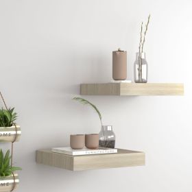 Floating Wall Shelves 2 pcs Oak 9.1"x9.3"x1.5" MDF