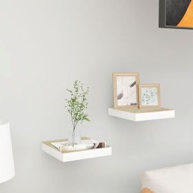 Floating Wall Shelves 2 pcs Oak and White 9.1"x9.3"x1.5" MDF