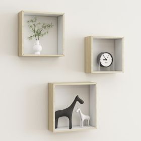Wall Cube Shelves 3 pcs White and Sonoma Oak