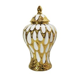 Alluring White and Gold Ginger Jar with Removable Lid