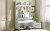 U-Can 5-in-1 Entryway Bench with Shutter-shaped doors, Coat Rack, Cushion and 4 Sturdy Hooks, 47.2'' Wide Hall Tree with Storage Bench for Hallway