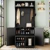 ON-TREND Farmhouse 4-in-1 Hall Tree with Barn Doors, Movable Bench with 7 Hanging Hooks and Shoe Storage Cabinet