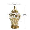 Alluring White and Gold Ginger Jar with Removable Lid