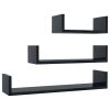 Wall Display Shelf 3 pcs High Gloss Black Engineered Wood