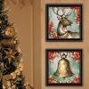 Trendy Decor 4U 2-Piece Vignette Old World Reindeer & Bell Black Framed Wall Art for Living Room, Holiday Wall Art Print for Home Decor