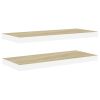 Floating Wall Shelves 2 pcs Oak and White 31.5"x9.3"x1.5" MDF