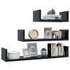 Wall Display Shelf 3 pcs High Gloss Black Engineered Wood