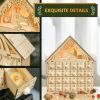 HOMCOM Christmas Advent Calendar, Light Up Manger Scene Tabletop Xmas Wooden House Holiday Decoration with Countdown Drawer, Bible Characters